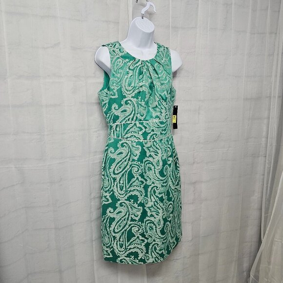 NWT Alex Marie Green Paisley Sleeveless Brocade Retro Knee Length Dress Size 6 - Picture 5 of 14